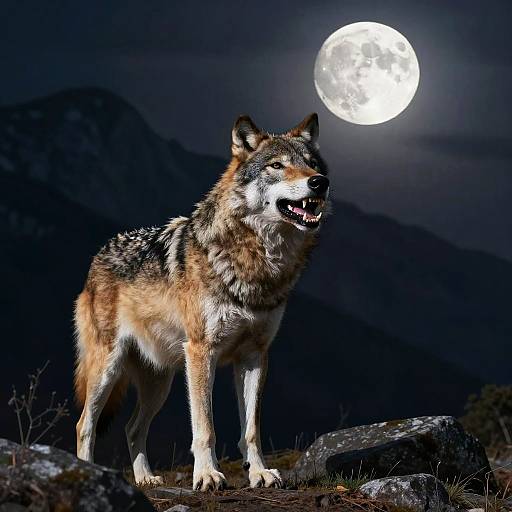 Majestic Wolf Under Full Moon
