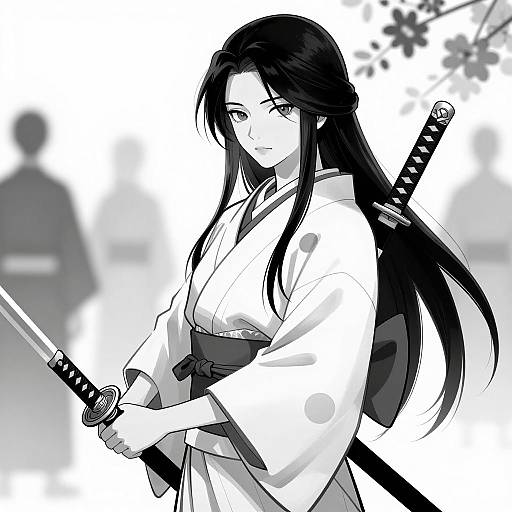 Elegant Samurai Woman in Black and White