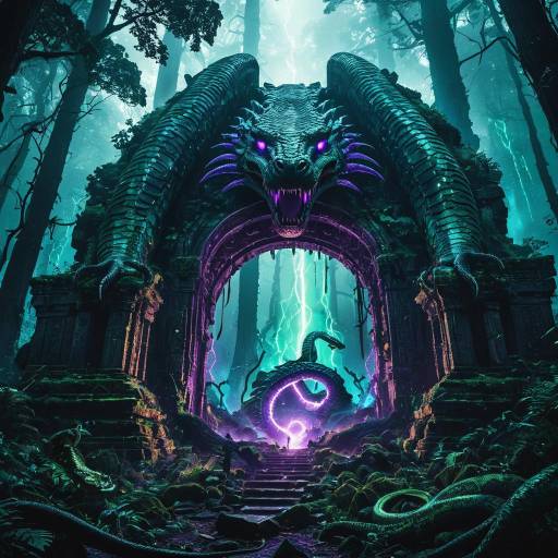 Ancient Forest Ruins with Colossal Multi-headed Serpent Portal