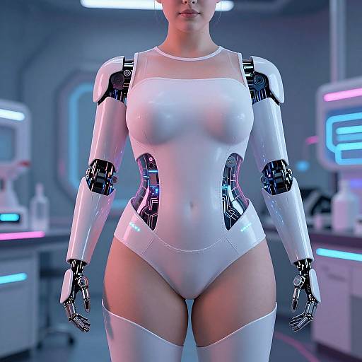Plus Size Fembot in Futuristic Lab