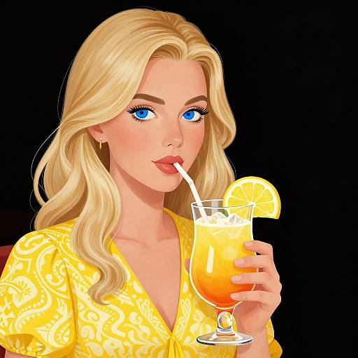 Blonde Woman Sipping Citrus Cocktail