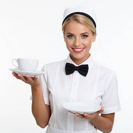Smiling Blonde Waitress in Uniform