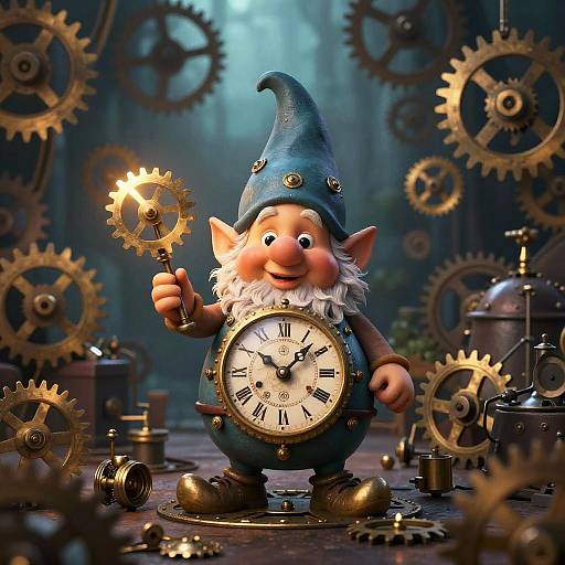Whimsical Clockwork Gnome Artwork