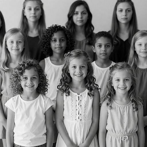 Joyful Children Amidst Adults in B&W