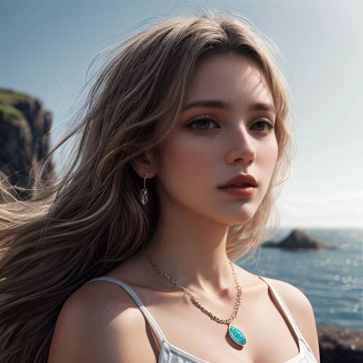 Sophisticated Girl on Rocky Coastline
