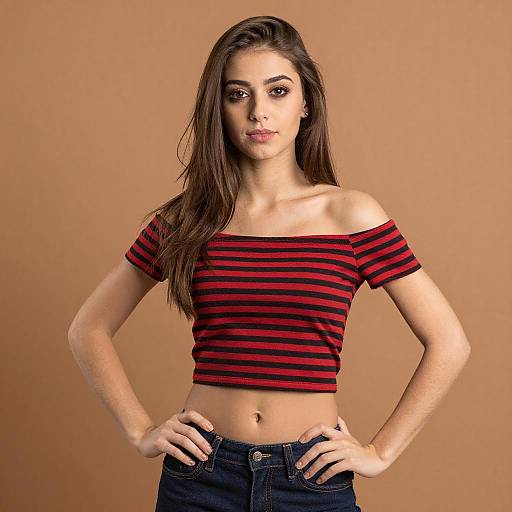 Confident Woman in Striped Crop Top