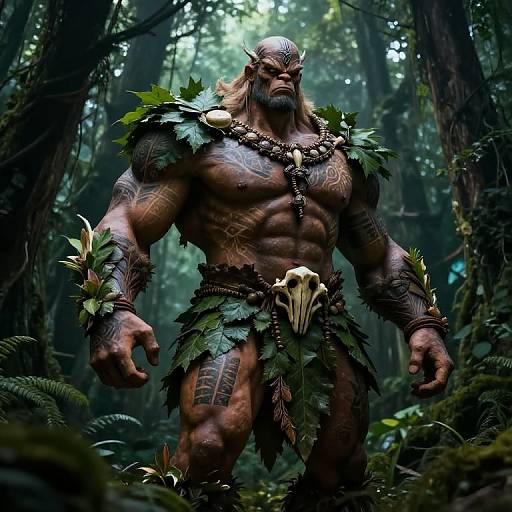 Mystical Muscular Giant in Enchanted Forest