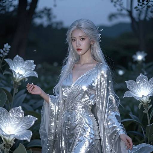 Celestial Moon Goddess in Twilight Garden