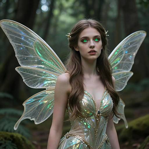 Emerald-Eyed Fairy in Mystical Forest