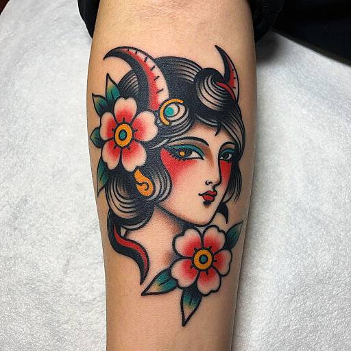 Stylized Black and Red Tattoo Portrait