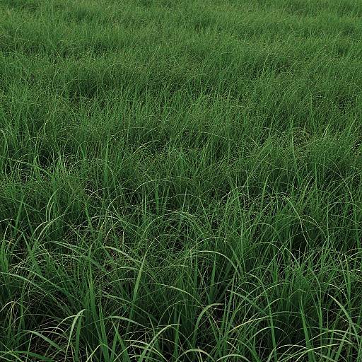 Photograph of dense, vibrant green grass with slender blades, covering the entire frame in a natural, slightly overgrown field.