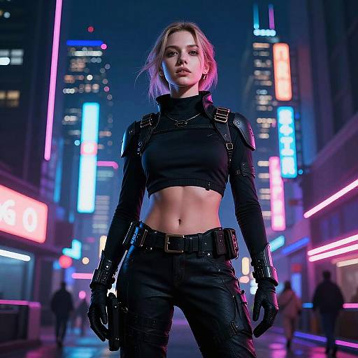 Cyberpunk Warrior in Neon City