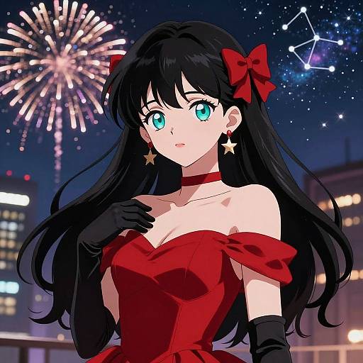 Anime Girl in Festive Night Scene