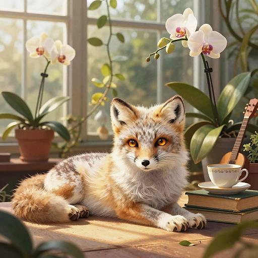 Cozy Arctic Fox Botanist in Greenhouse