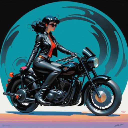 Stylized Woman on Elegant Black Motorcycle