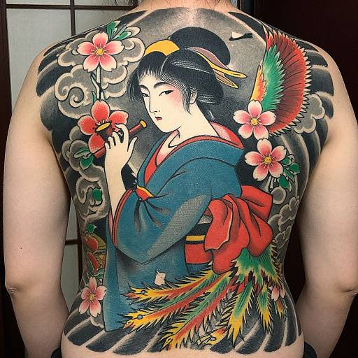 Traditional Japanese Woman Full-Back Tattoo