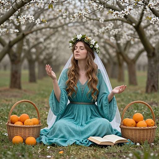 Brigid Goddess in Blossoming Orchard