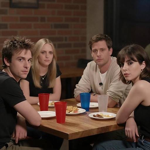 Casual Gathering at a Wooden Table