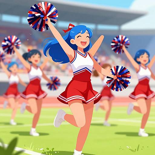 Vibrant Blue-Haired Cheerleaders Outdoors
