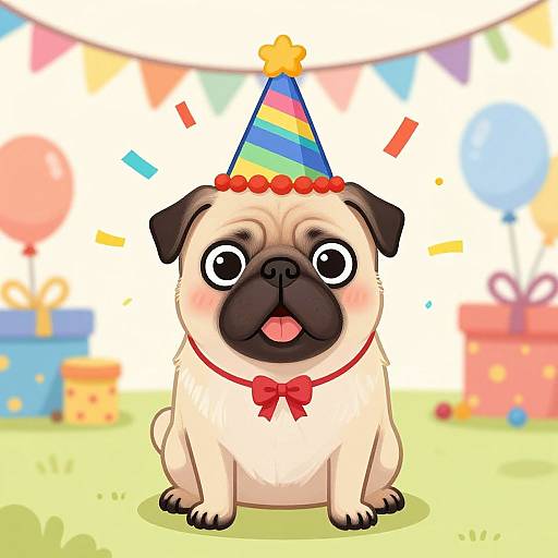 Playful Pug at Birthday Party