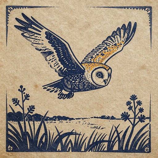 Barn Owl Woodcut Print Illustration