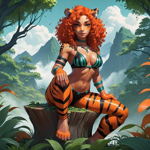 Fantasy Tiger Girl in Jungle Setting