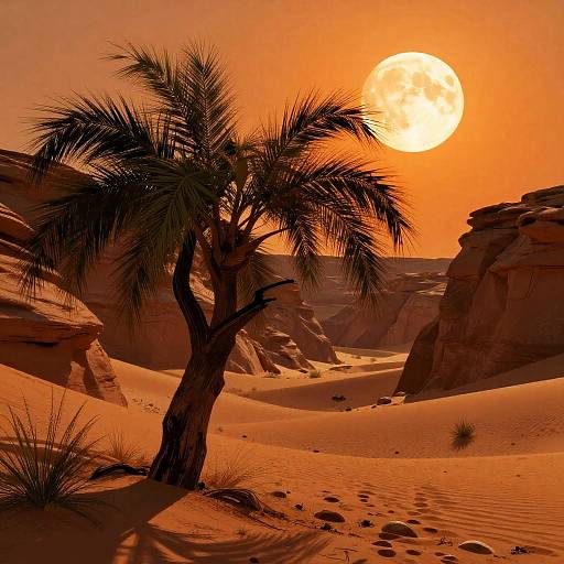 Desert Canyon Under Burnt Orange Moon