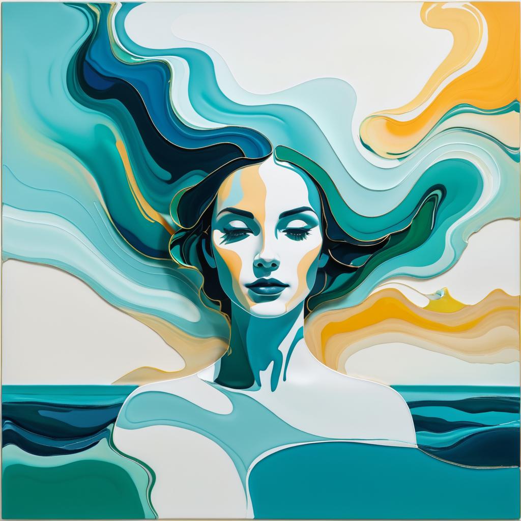 Abstract Woman in Ocean Landscape Art