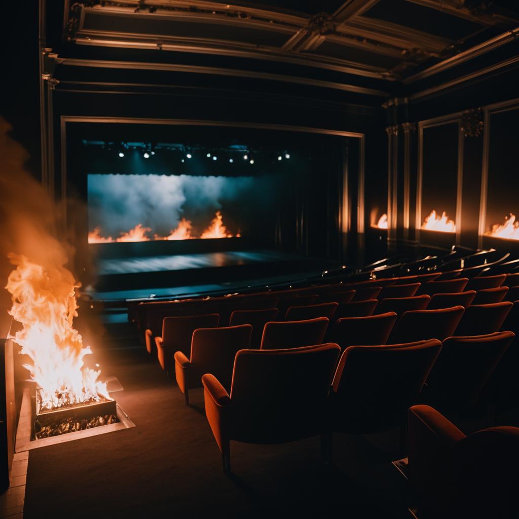 Dramatic Theater Ablaze at Dusk