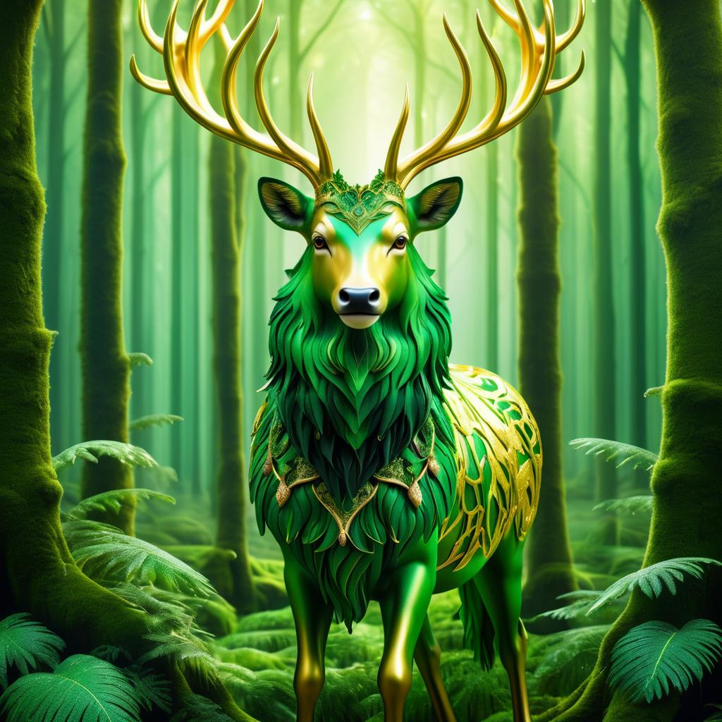 Vibrant Forest Guardian with Mythical Creatures