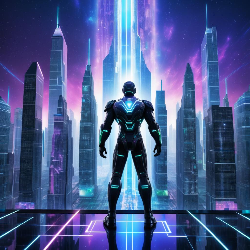 Futuristic Cyborg in a Megalopolis Scene