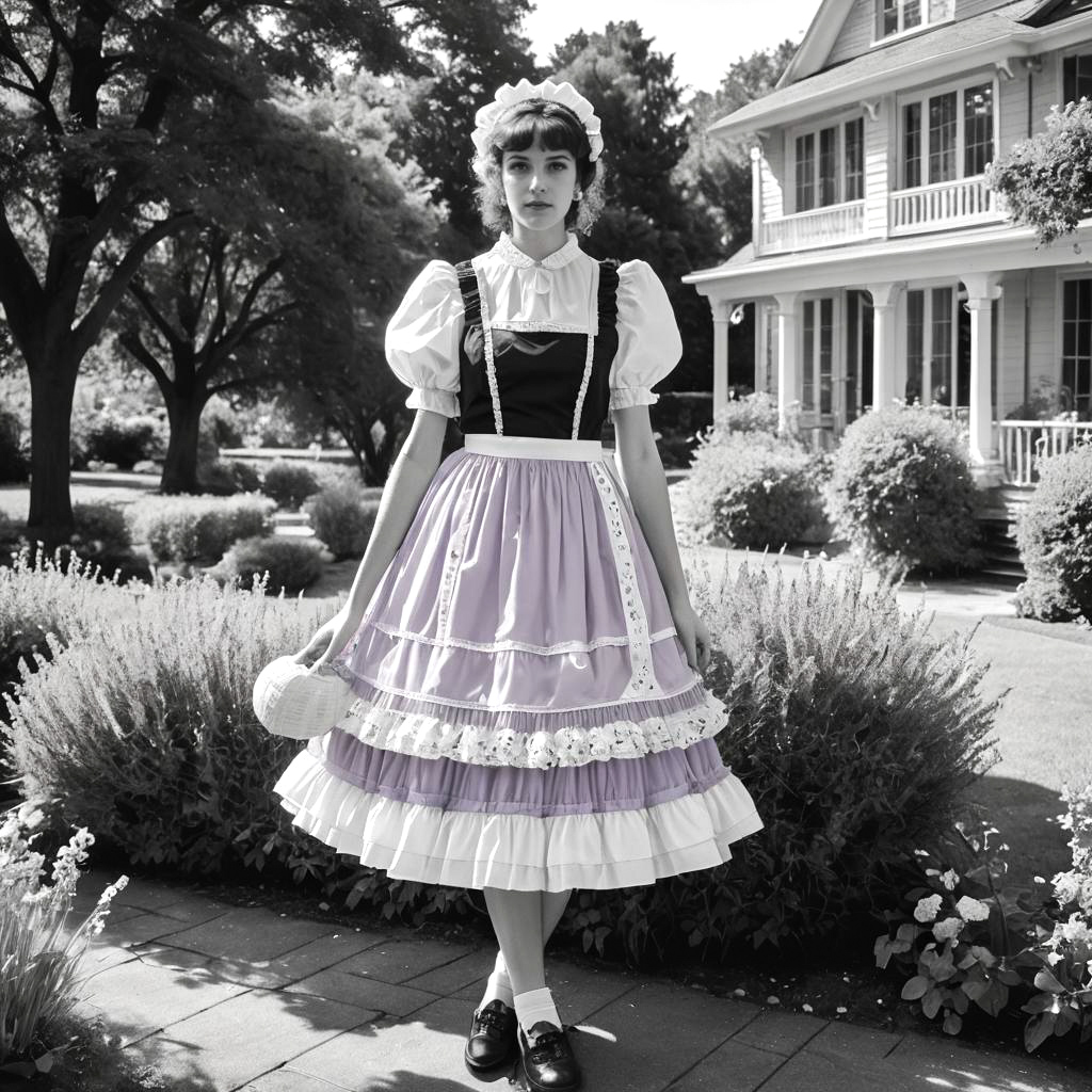 Elegant Maid in Surreal Garden Setting