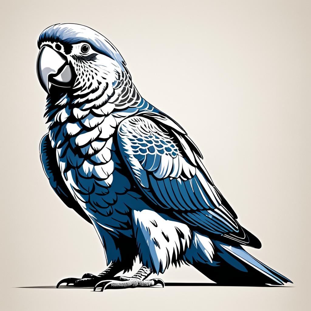 Detailed Engraved Portrait of Happy Parrot