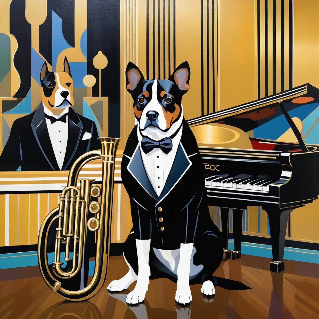 Jazz-Inspired Tuxedo Dog in Art Deco