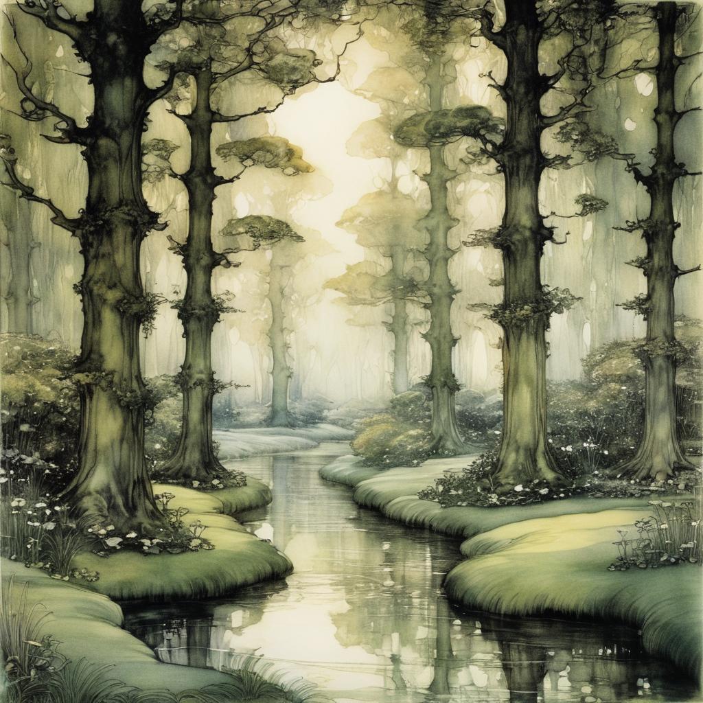 Enchanting Grove in Arthur Rackham Style