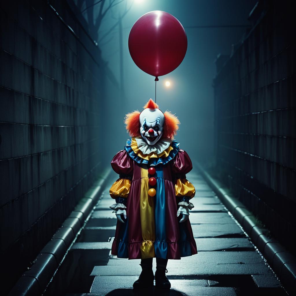 Creepy Clown in Gutter with Balloon