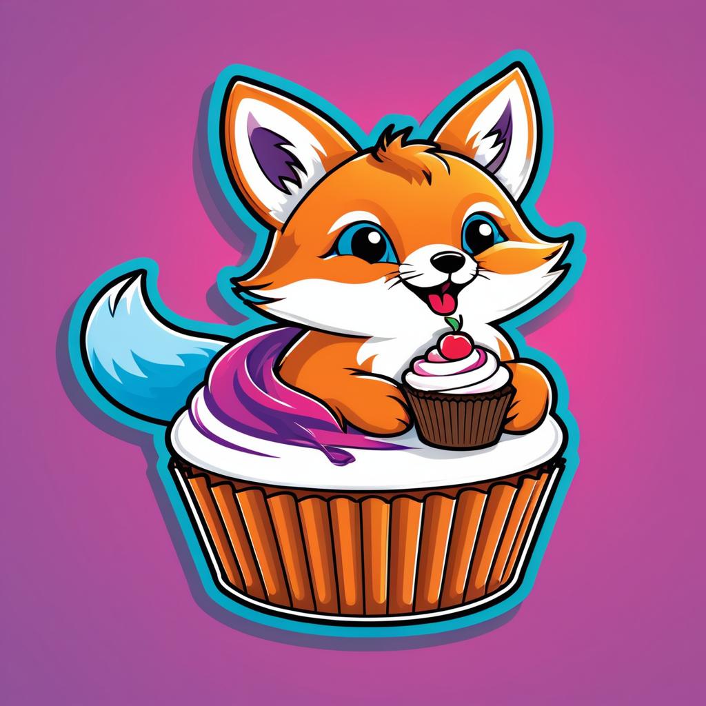 Colorful Fox with Cupcake Sticker Design