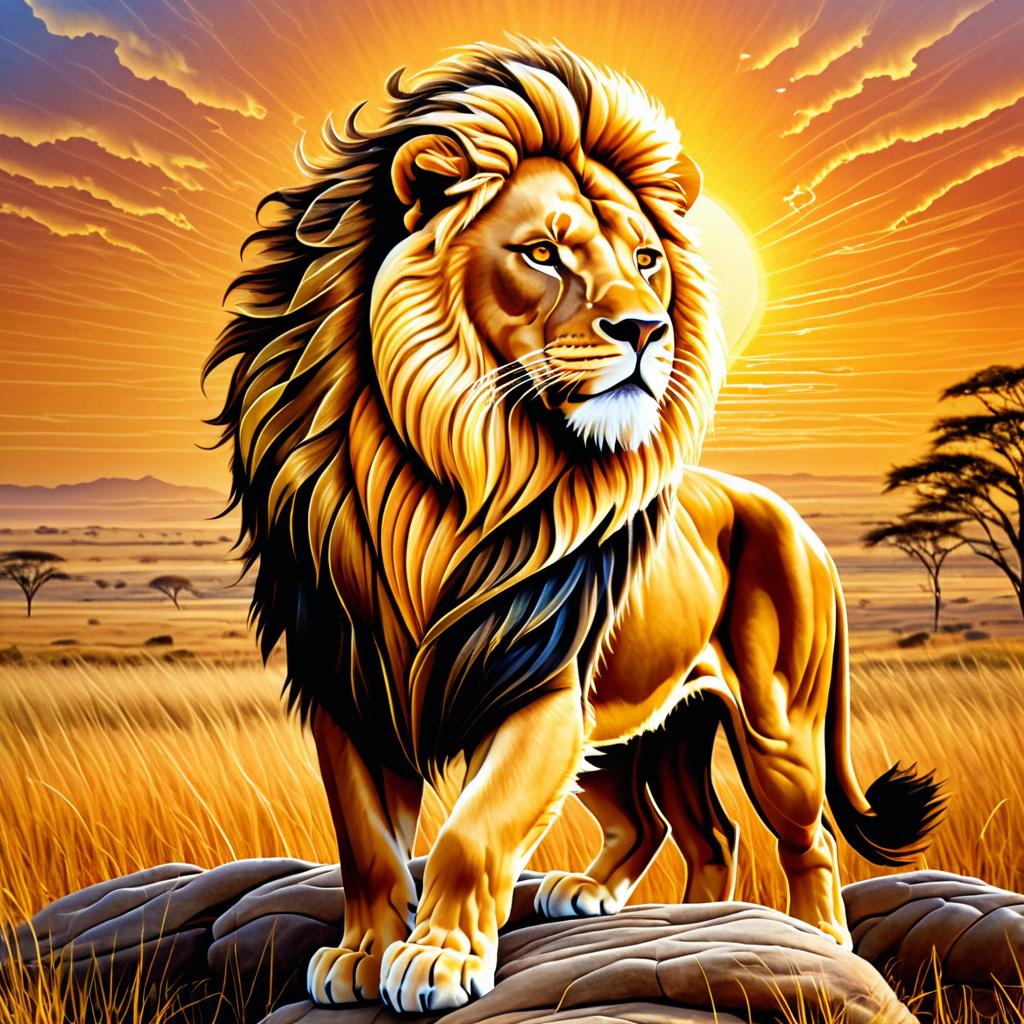 Majestic Lion in Fantasy Savanna Scene