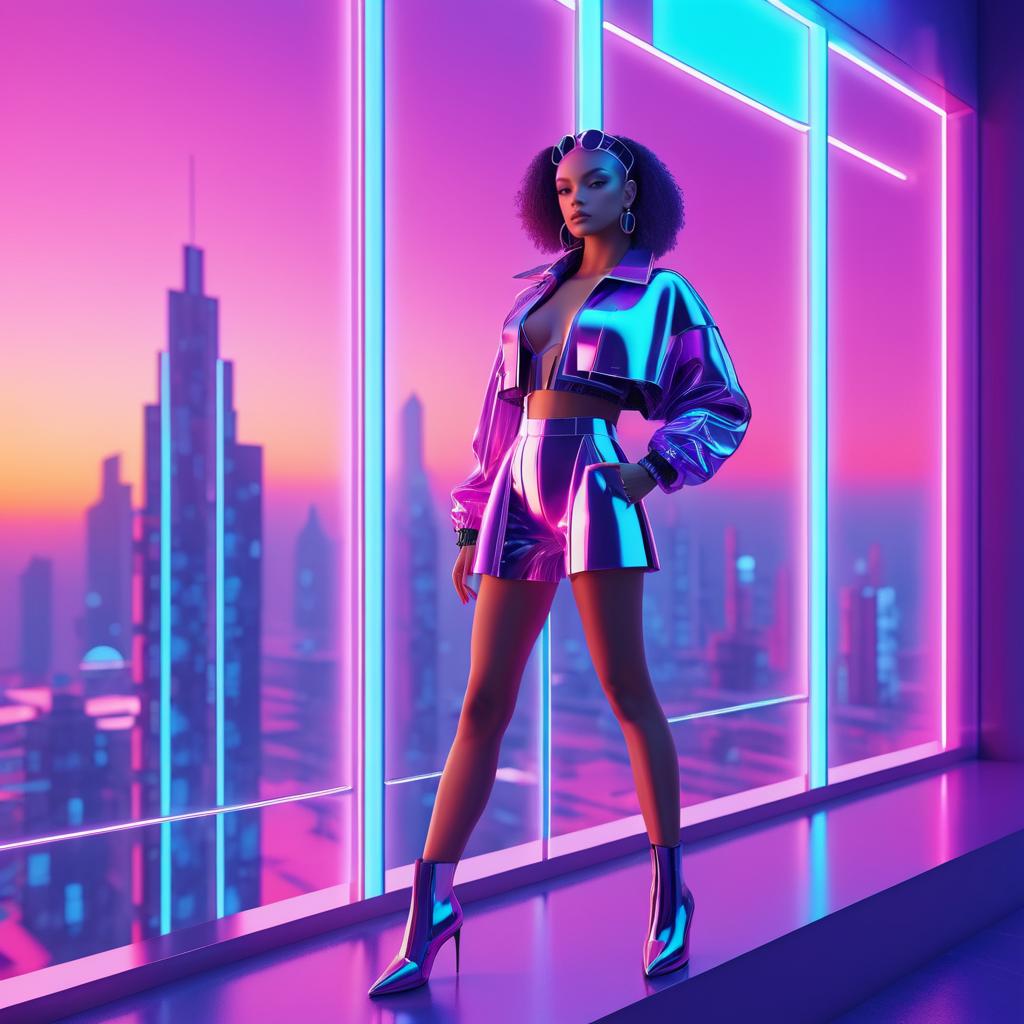 Futuristic Cyber Model in Retro City