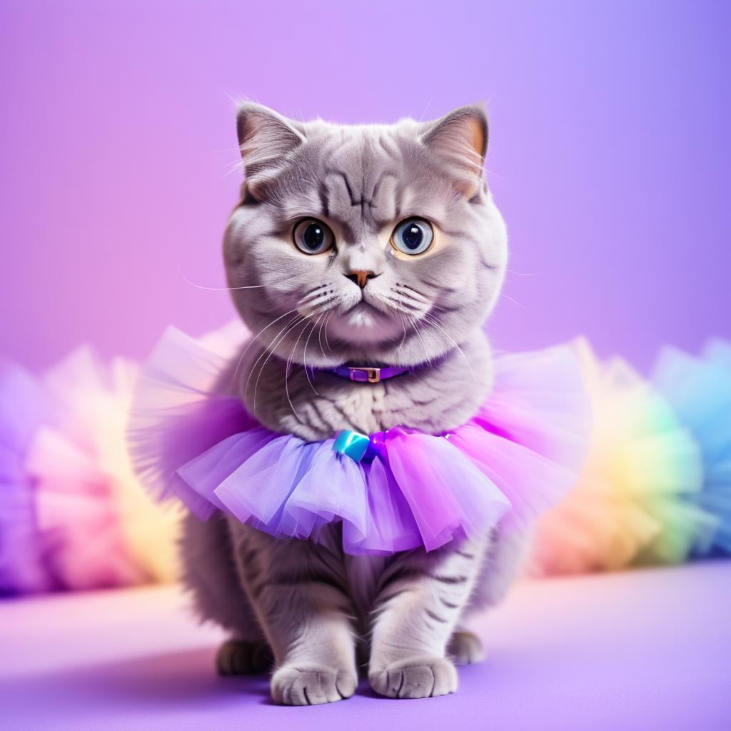 Cinematic Scottish Fold in Purple Tutu