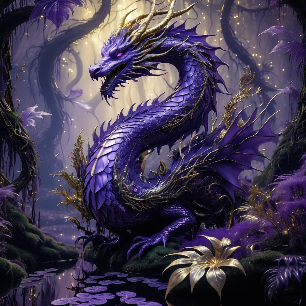 Majestic Purple Dragon in Enchanted Forest