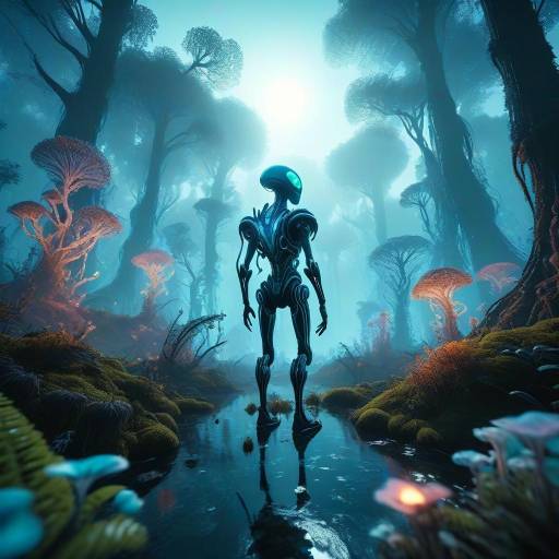 Alien Botanist in Bioluminescent Forest