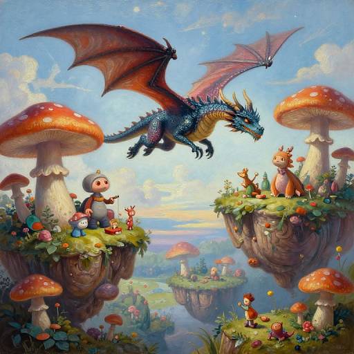 Surreal Dragon Over Mushroom Islands