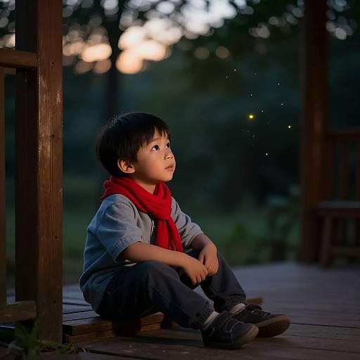 Curious Boy with Firefly at Twilight