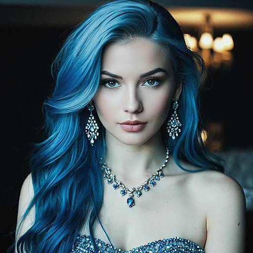 Woman with Light Blue Hair and Blue Jewelry