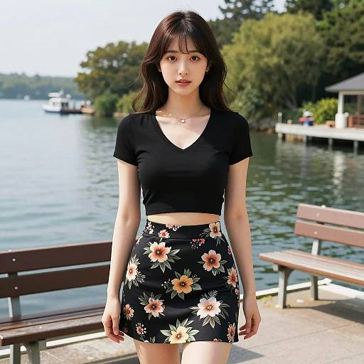 Svelte Woman at Fishing Pier in Kodansha Style