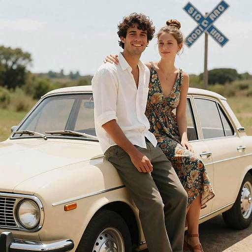 Couple Enjoying a Vintage Car Day