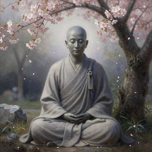 Tranquil Monk Beneath Cherry Blossoms