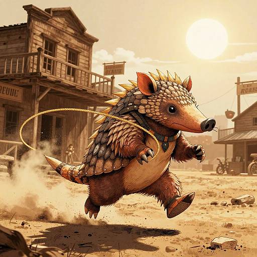 Anthropomorphic Armadillo Outlaw in Action