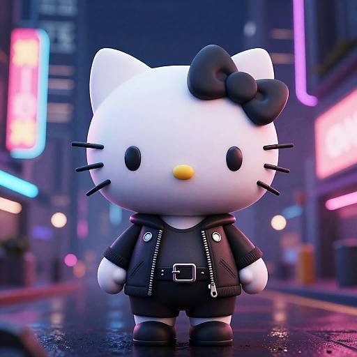 Neon Punk Kitty Rockstar at Night